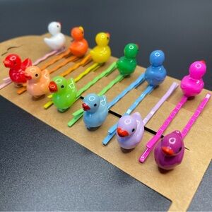12 Rubber Duck rainbow hair Bobby pins kids girls NEW